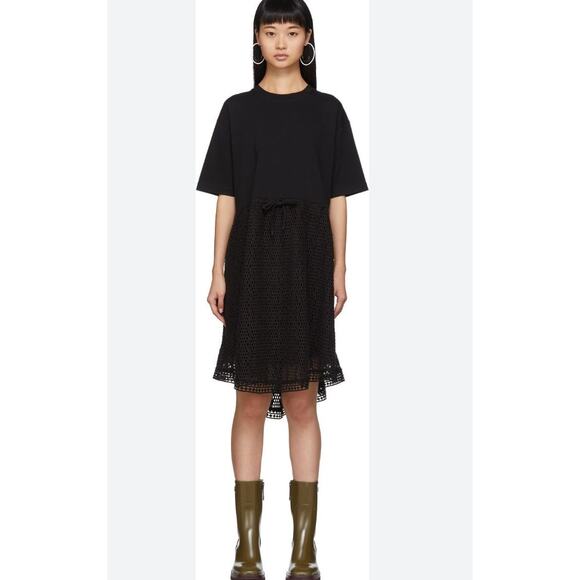See by Chloe Black Short Sleeve Tee Crochet Knit Skirt Mini Dress Small - Picture 1 of 13